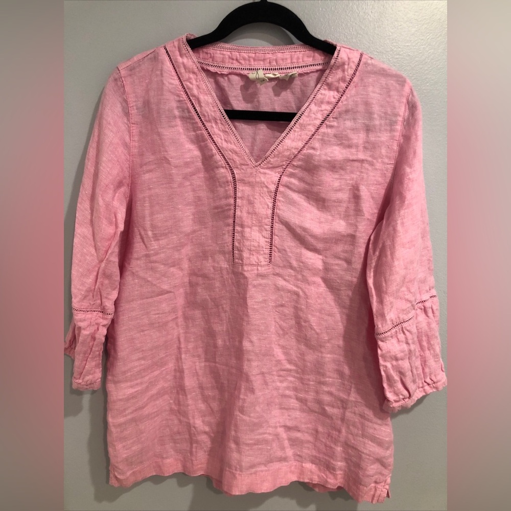 Joie Pink Tunic 100% Linen Blouse 3/4 Sleeve Boho Top Women’s Size M